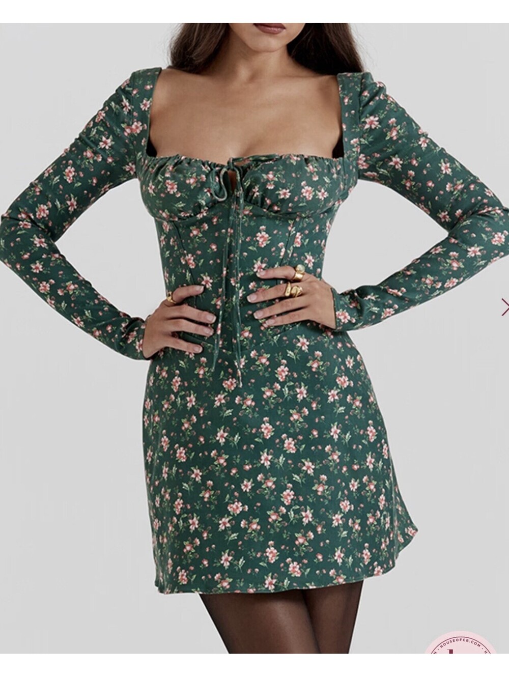 New House Of CB Malika Green Floral Corset Mini Dress Size S $255